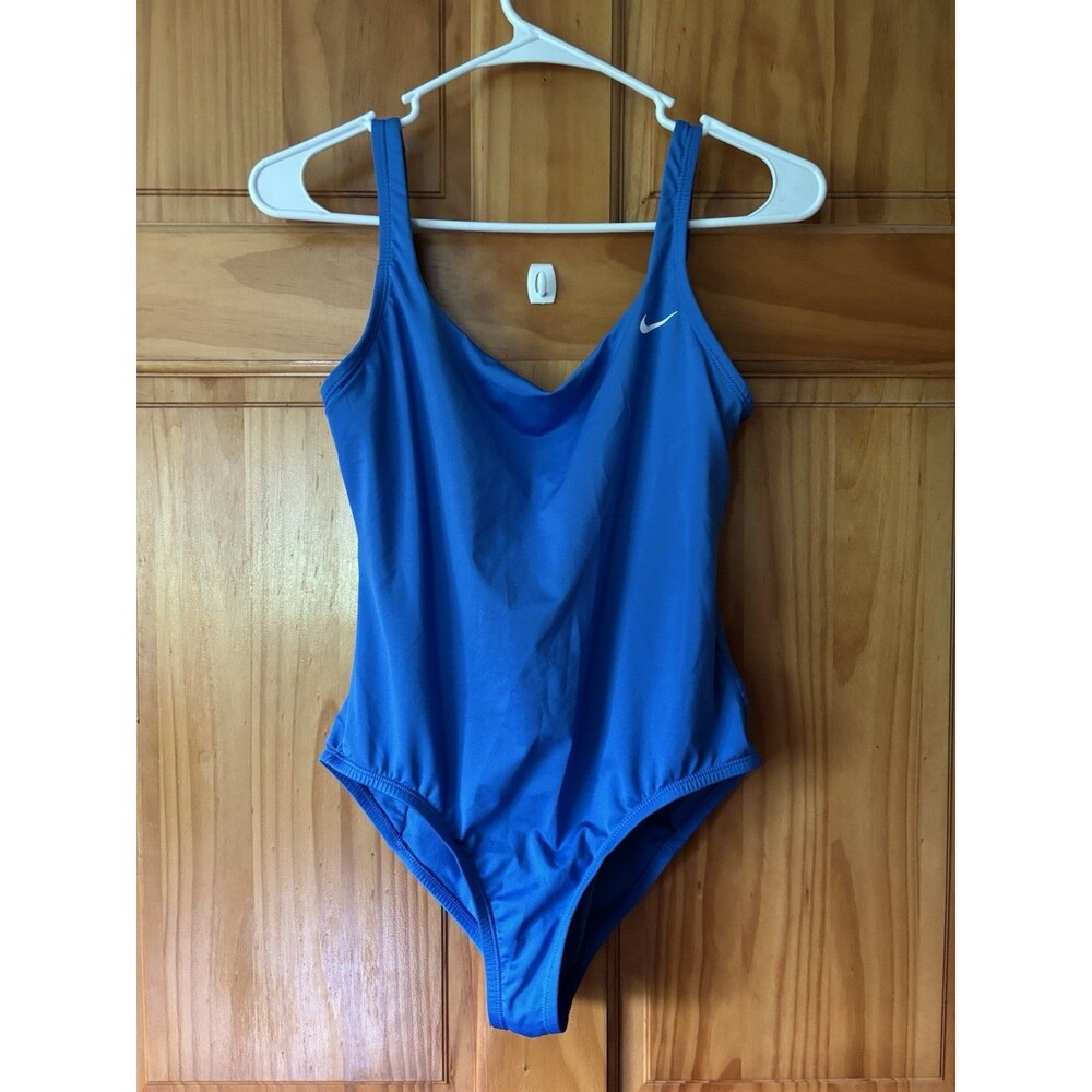 Nike Womens One Piece Athletic Swimsuit Blue Open Back Size Medium